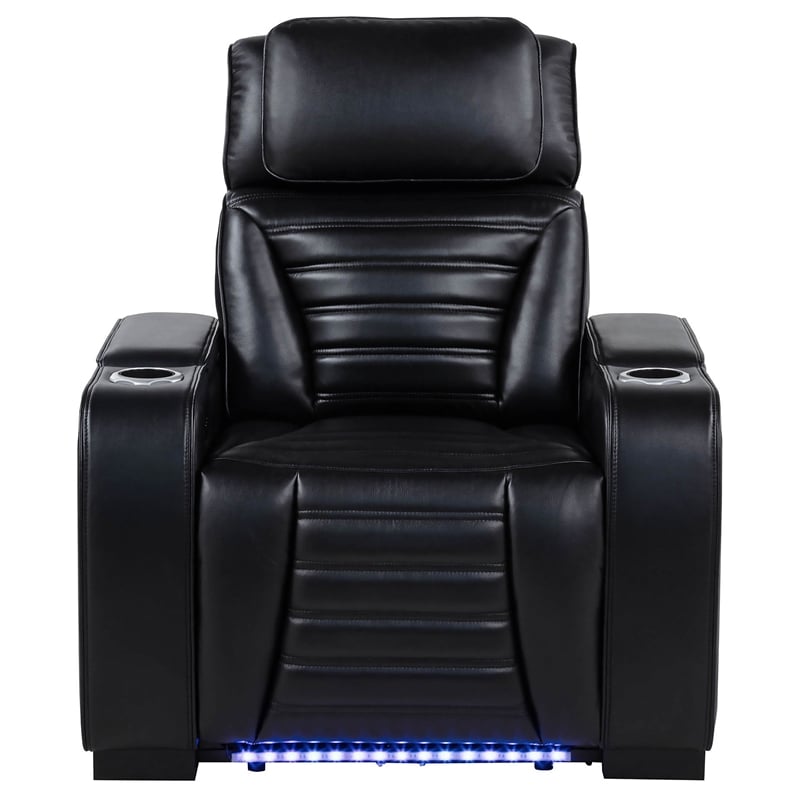 Coaster Zuma Contemporary Faux Leather Dual Power LED Recliner in Black
