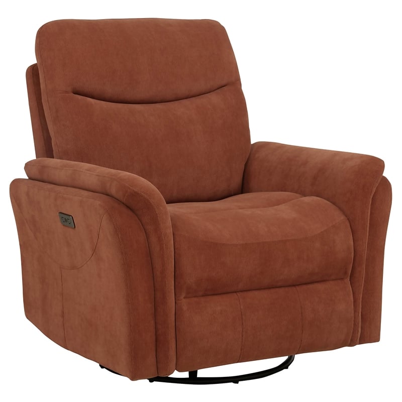 Coaster Adler Upholstered Fabric Power Swivel Glider Recliner in Rust