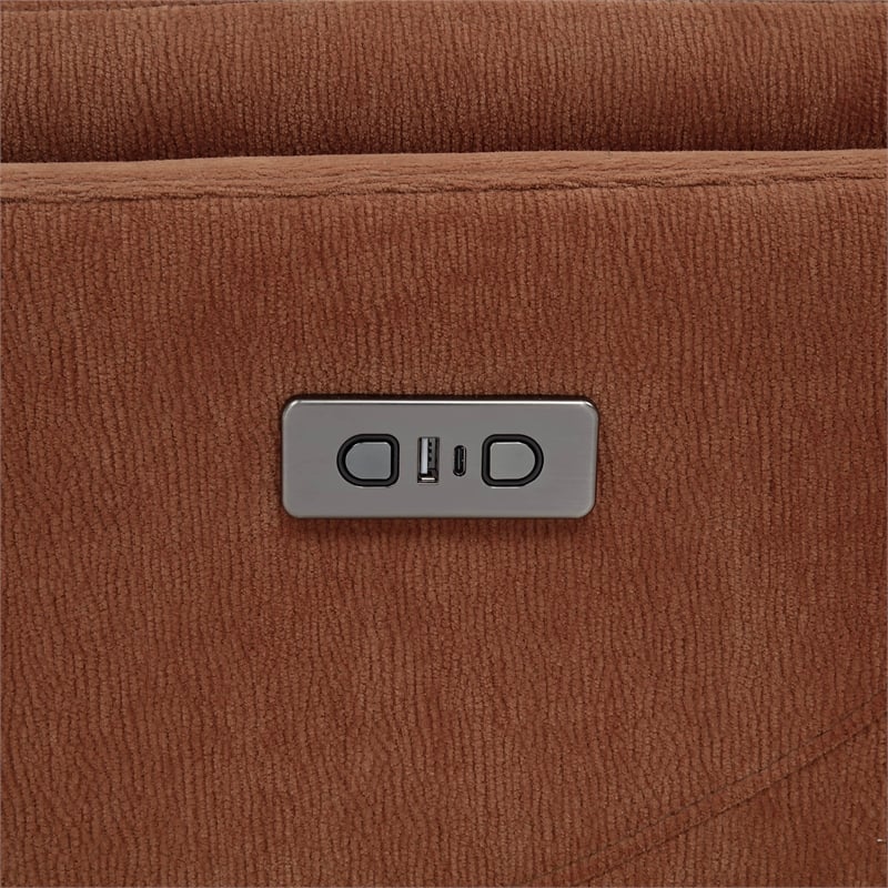 Coaster Adler Upholstered Fabric Power Swivel Glider Recliner in Rust