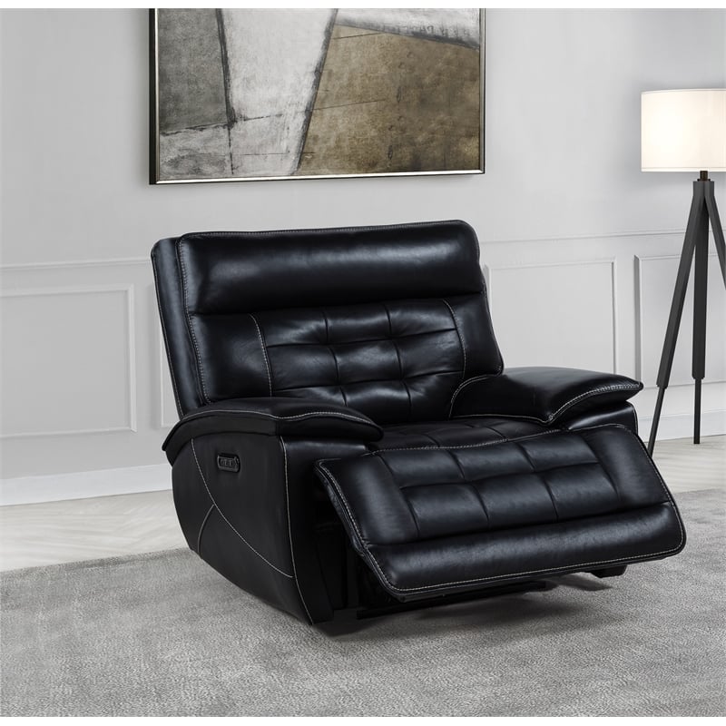 Coaster Hewitt Transitional Tufted Leather Dual Power Recliner Chair in Black