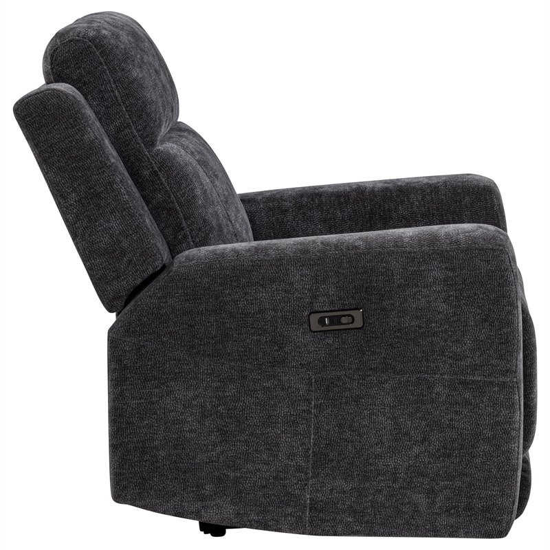 Coaster Kennett Transitional Chenille Power Recliner Chair in Dark Gray