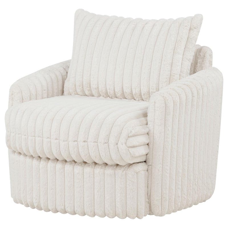 Coaster Sarco Transitional Corduroy Fabric Swivel Accent Arm Chair in Ivory