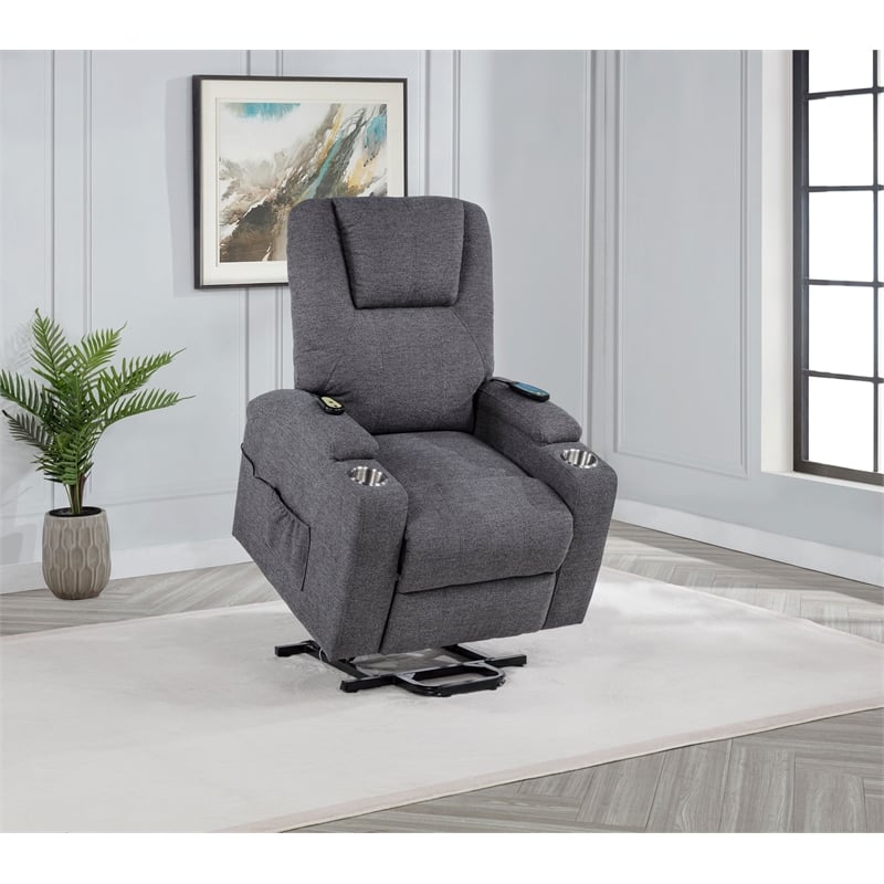 Coaster Louie Transitional Chenille Power Lift Massage Chair in Dark Gray