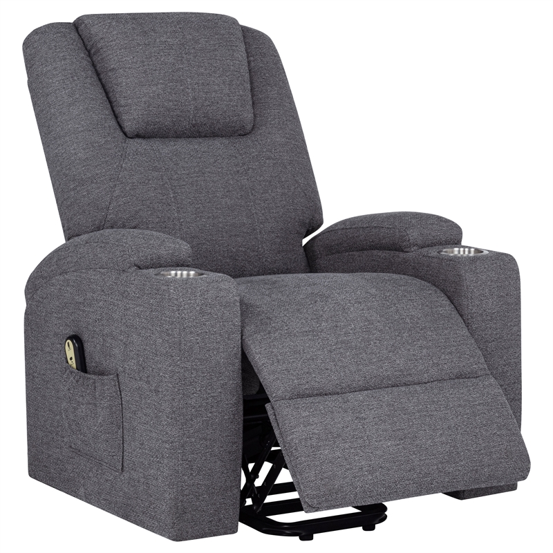 Coaster Louie Transitional Chenille Power Lift Massage Chair in Dark Gray