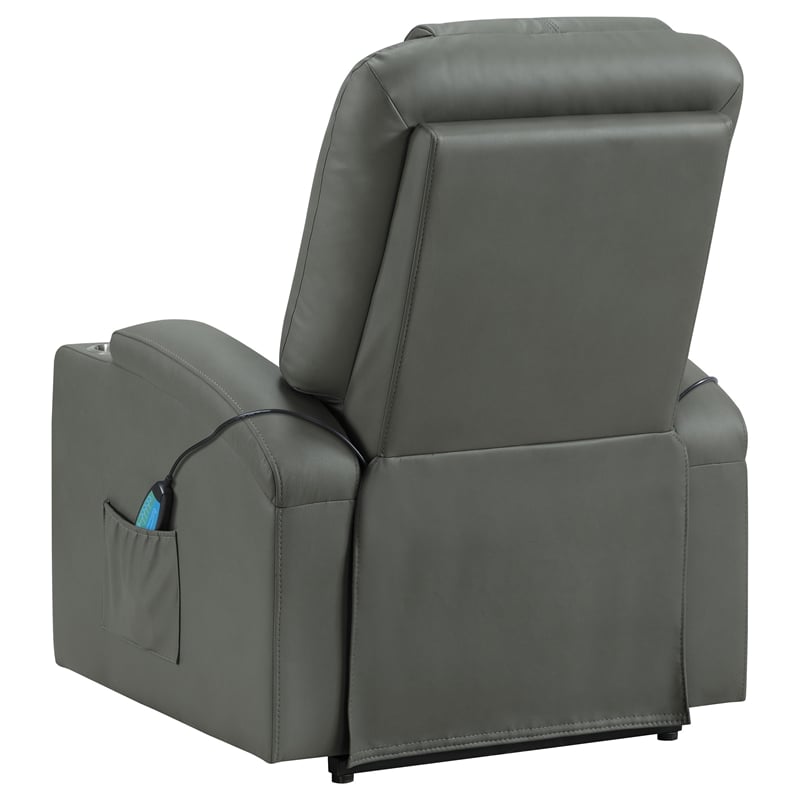 Coaster Armstrong Transitional Faux Leather Power Lift Massage Recliner in Gray