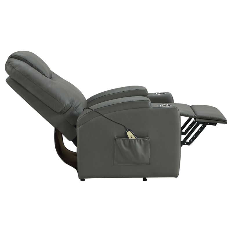 Coaster Armstrong Transitional Faux Leather Power Lift Massage Recliner in Gray