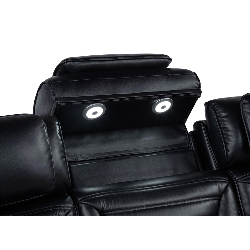 Coaster Zuma Upholstered Faux Leather Dual Power Reclining LED Loveseat in Black