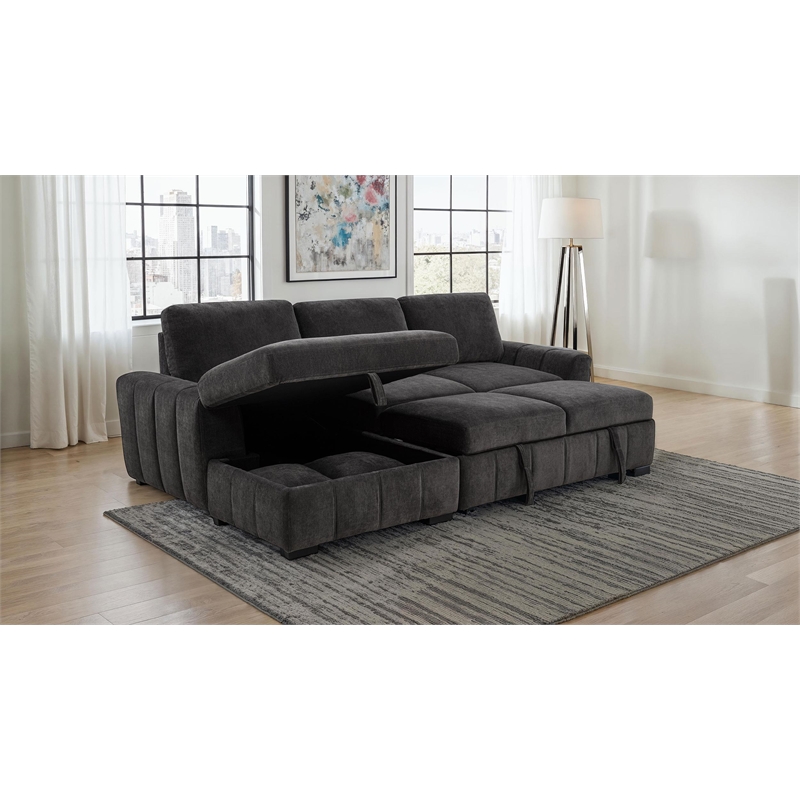 Coaster Pastrana Fabric Sleeper Sectional Sofa LAF Chaise in Charcoal Gray