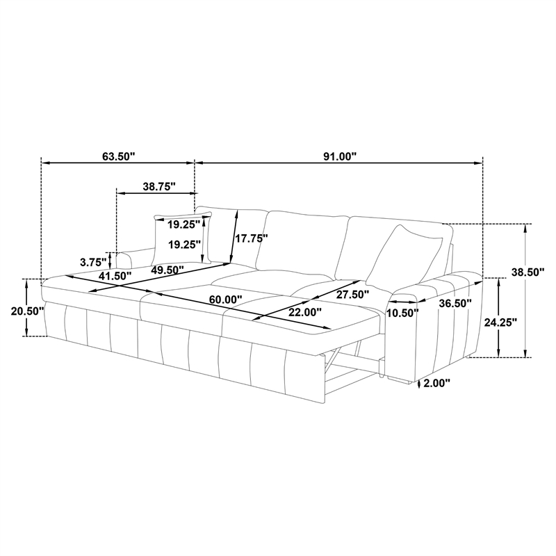 Coaster Pastrana Fabric Sleeper Sectional Sofa LAF Chaise in Charcoal Gray