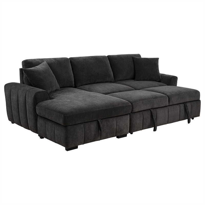 Coaster Pastrana Fabric Sleeper Sectional Sofa LAF Chaise in Charcoal Gray