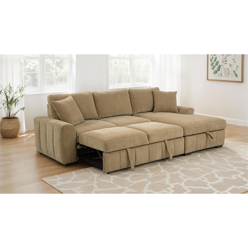 Coaster Pastrana Fabric Sleeper Sectional Sofa RAF Chaise in Camel Brown