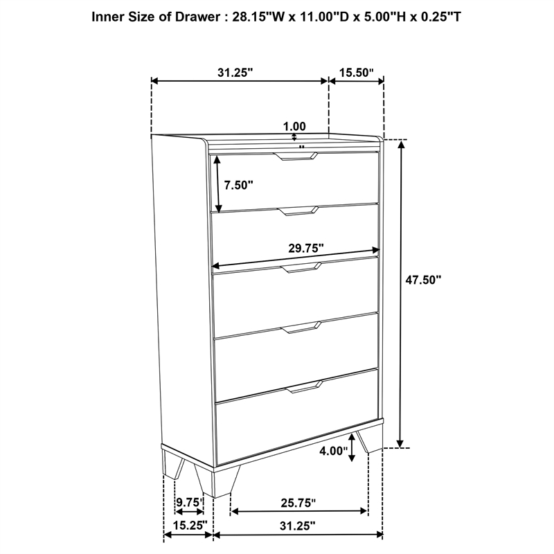 Coaster Henderson 5-drawer Rustic Wood Bedroom Chest in Medium Oak Brown