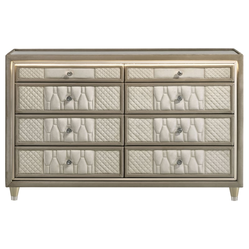 Coaster Lorient 8-drawer Wood LED Bedroom Dresser Cabinet in Ivory/Camel