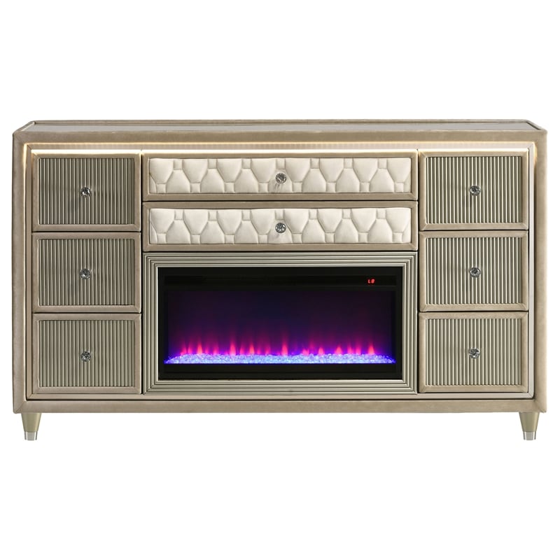 Coaster Lorient 8-drawer Wood LED Bedroom Flame Box Dresser in Ivory/Camel
