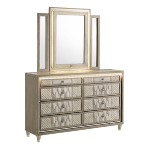 Coaster Lorient 8-drawer Traditional Wood LED Dresser with Mirror in Ivory/Camel