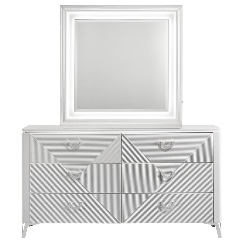 Coaster Cassia 6-drawer Wood Dresser Cabinet with Mirror in White High Gloss