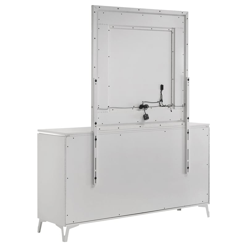 Coaster Cassia 6-drawer Wood Dresser Cabinet with Mirror in White High Gloss