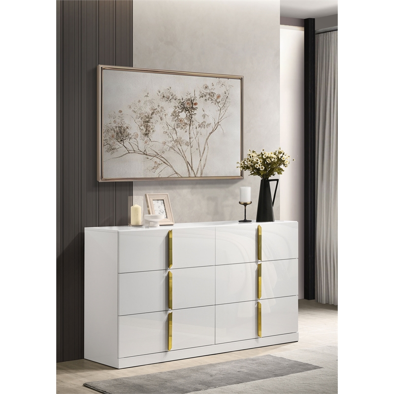 Coaster Ines 6-drawer Wood Bedroom Dresser Cabinet in White High Gloss