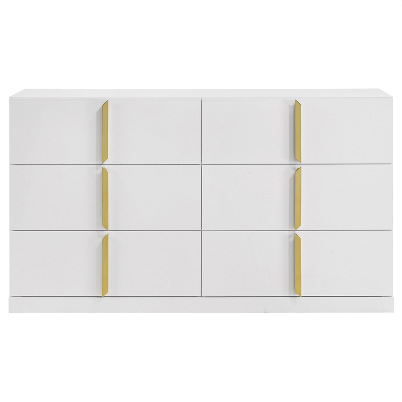 Coaster Ines 6-drawer Wood Bedroom Dresser Cabinet in White High Gloss