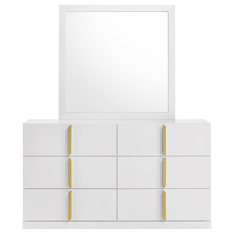 Coaster Ines 6-drawer Wood Bedroom Dresser with Mirror in White High Gloss
