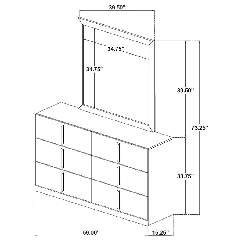 Coaster Ines 6-drawer Wood Bedroom Dresser with Mirror in White High Gloss