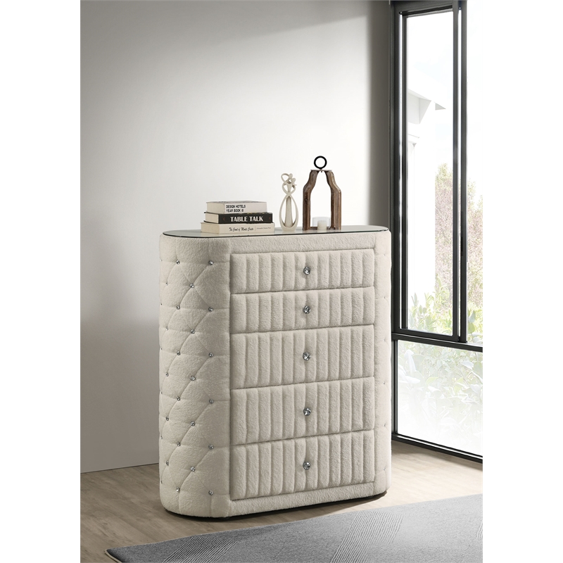 Coaster Sonya 5-drawer Modern Classic Wood Bedroom Chest in Ivory White