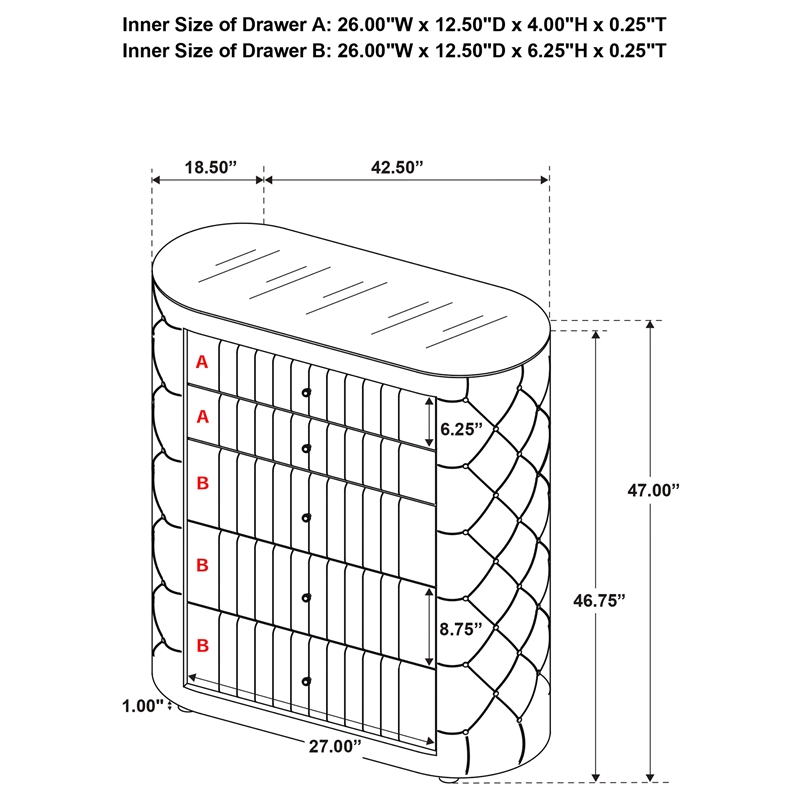 Coaster Sonya 5-drawer Modern Classic Wood Bedroom Chest in Ivory White
