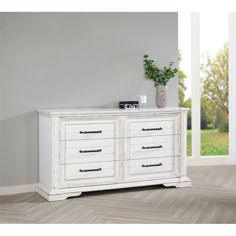 Coaster McKinney 6-drawer Wood Bedroom Dresser Cabinet in Vintage White