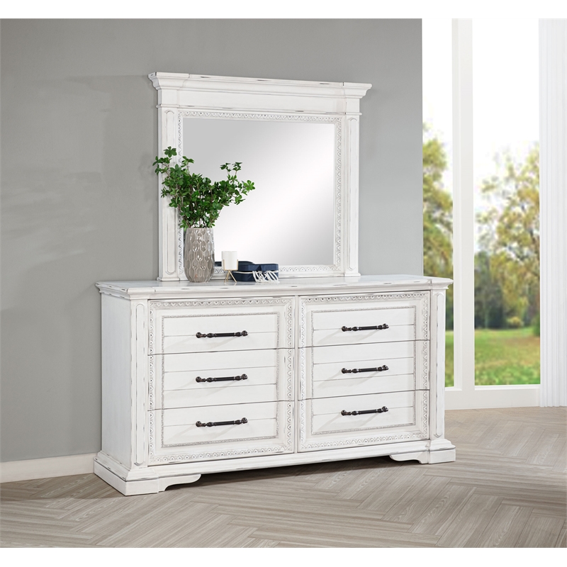 Coaster McKinney 6-drawer Wood Bedroom Dresser with Mirror in Vintage White