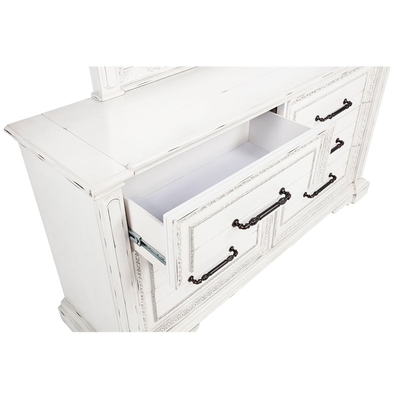Coaster McKinney 6-drawer Wood Bedroom Dresser with Mirror in Vintage White