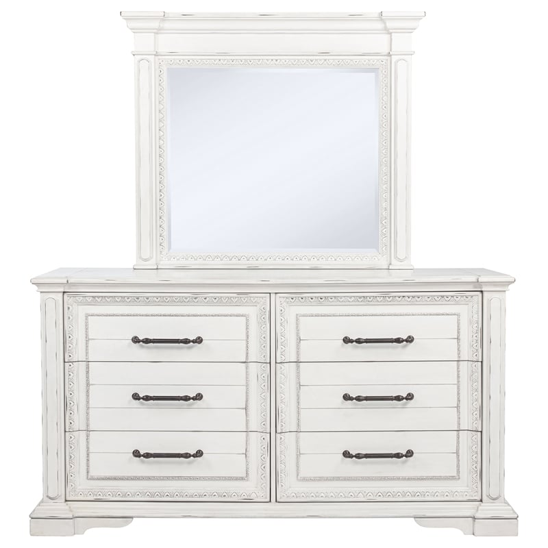 Coaster McKinney 6-drawer Wood Bedroom Dresser with Mirror in Vintage White