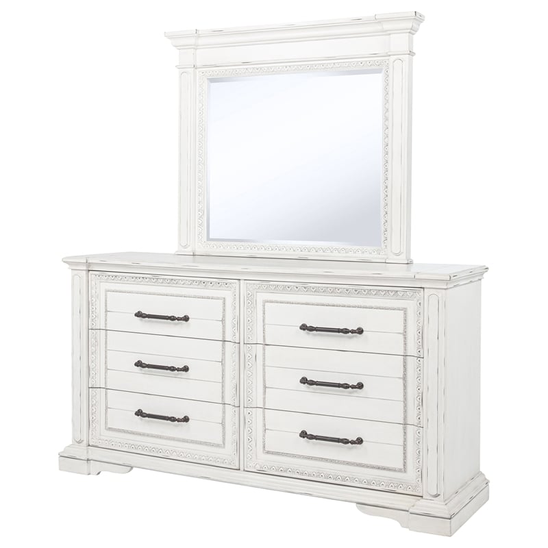 Coaster McKinney 6-drawer Wood Bedroom Dresser with Mirror in Vintage White
