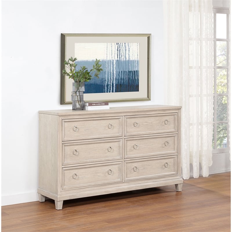 Coaster Pembroke 6-drawer Wood Bedroom Dresser Cabinet in Washed Oak Brown