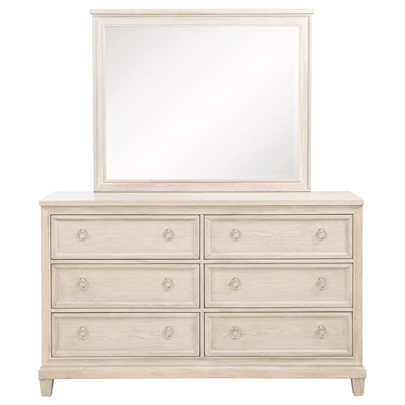 Coaster Pembroke 6-drawer Wood Bedroom Dresser with Mirror in Washed Oak Brown