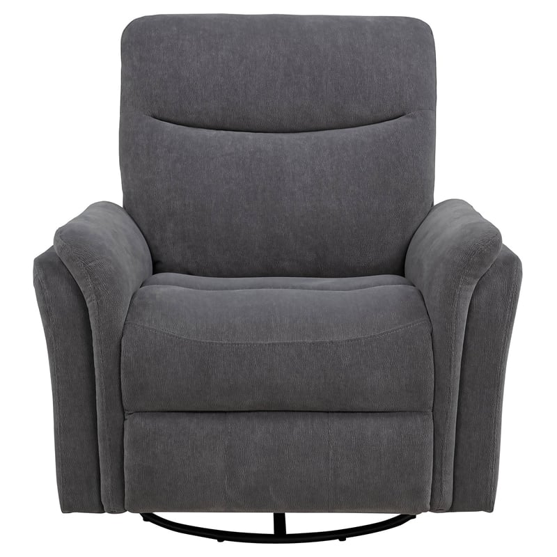Coaster Adler Upholstered Fabric Power Swivel Glider Recliner in Charcoal Gray
