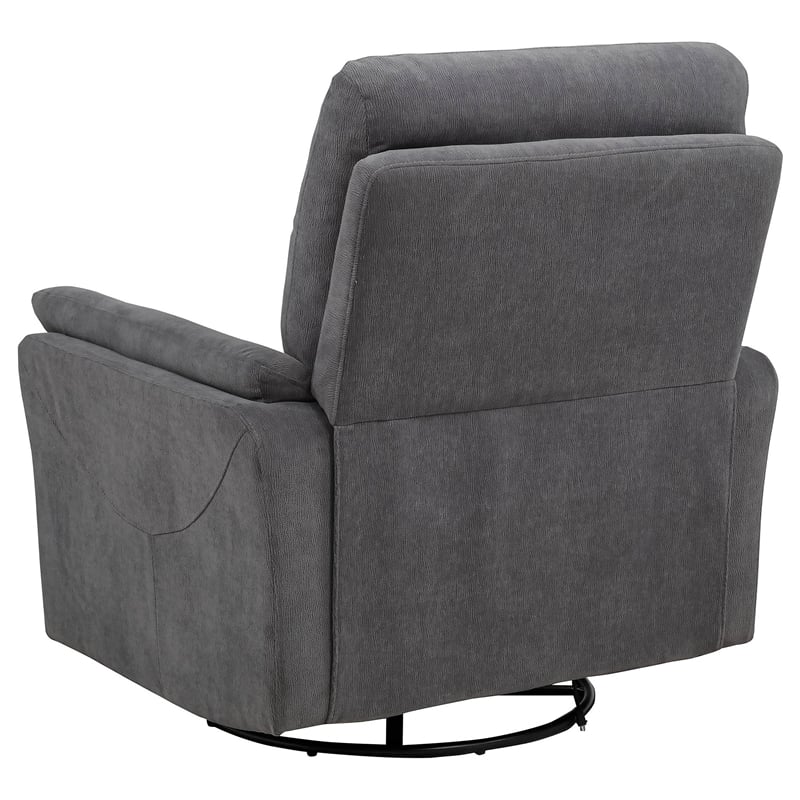 Coaster Adler Upholstered Fabric Power Swivel Glider Recliner in Charcoal Gray
