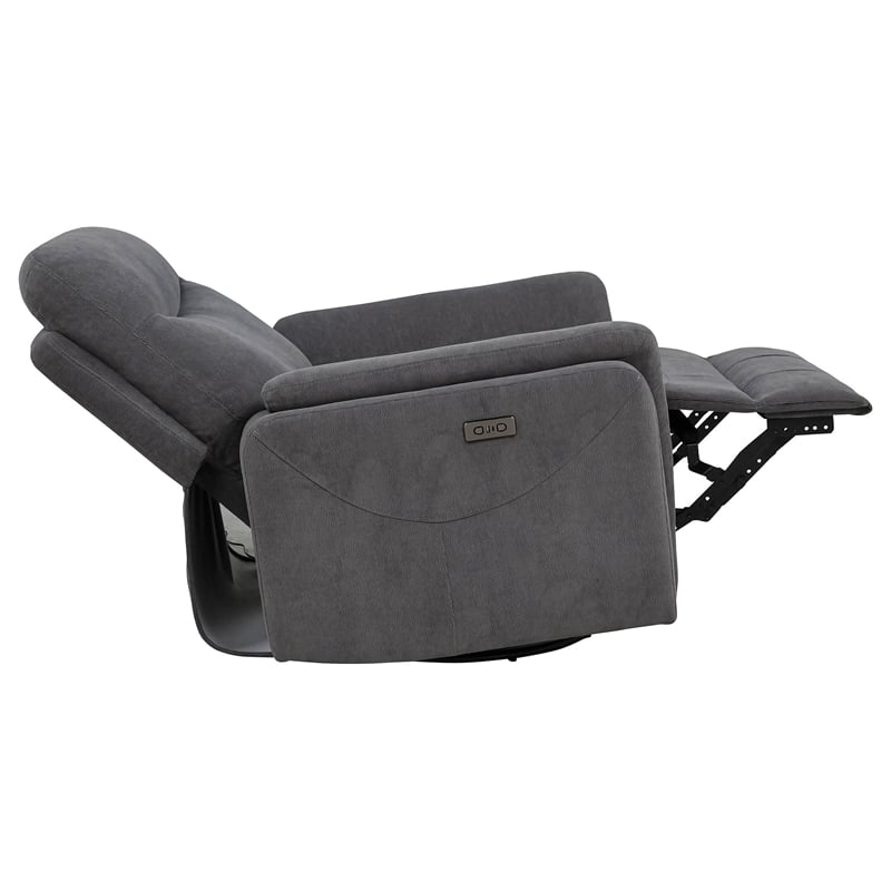 Coaster Adler Upholstered Fabric Power Swivel Glider Recliner in Charcoal Gray
