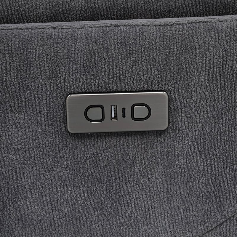 Coaster Adler Upholstered Fabric Power Swivel Glider Recliner in Charcoal Gray