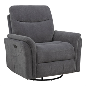Coaster Adler Upholstered Fabric Power Swivel Glider Recliner in Charcoal Gray