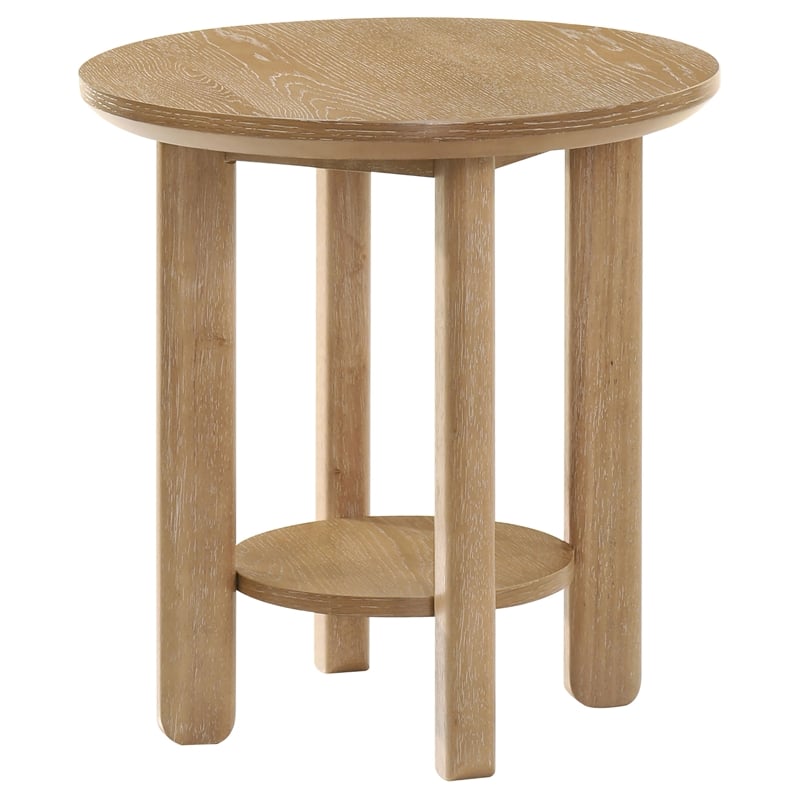 Coaster Ottowa Round Transitional Wood End Table with Lower Shelf in Washed Oak