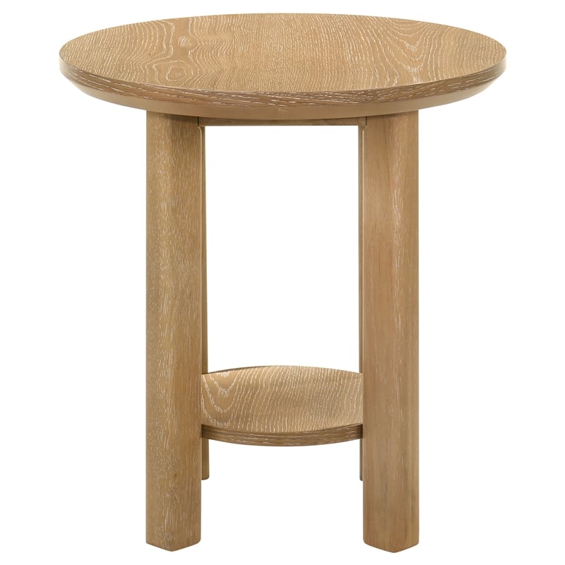 Coaster Ottowa Round Transitional Wood End Table with Lower Shelf in Washed Oak