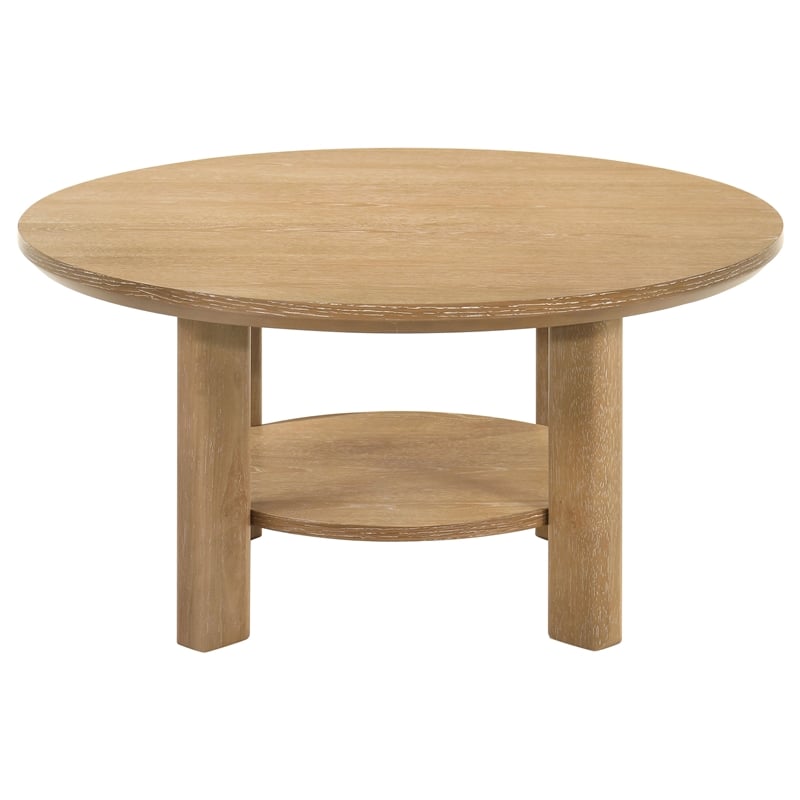 Coaster Ottowa 3-piece Round Transitional Wood Coffee Table Set in Washed Oak