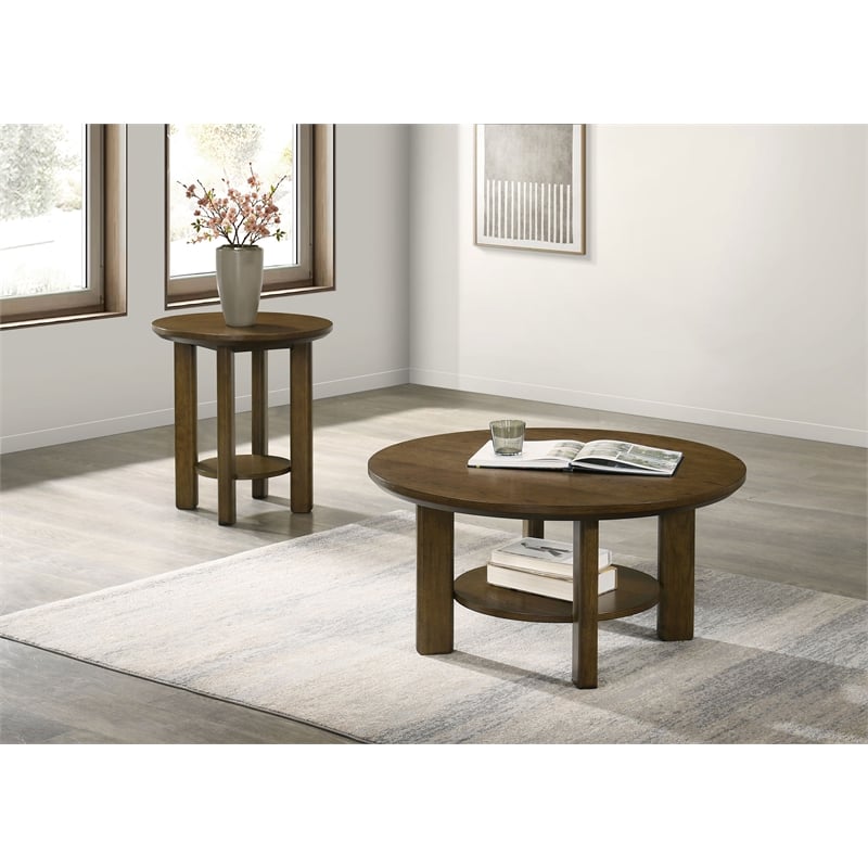 Coaster Ottowa 2-piece Round Transitional Wood Coffee Table Set in Brown