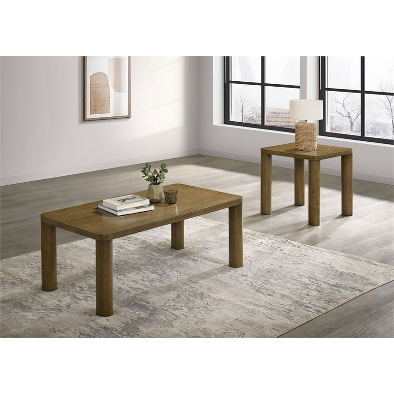 Coaster Castlewood 2-piece Wood Cocktail Coffee Table Set in Brown Oak