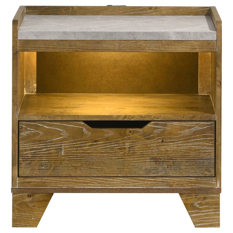 Coaster Henderson 1-drawer Wood LED Nightstand Bedside Table in Medium Oak