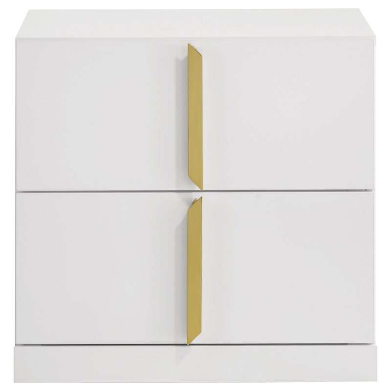 Coaster Ines 2-drawer Wood Nightstand Bedside Table in White High Gloss