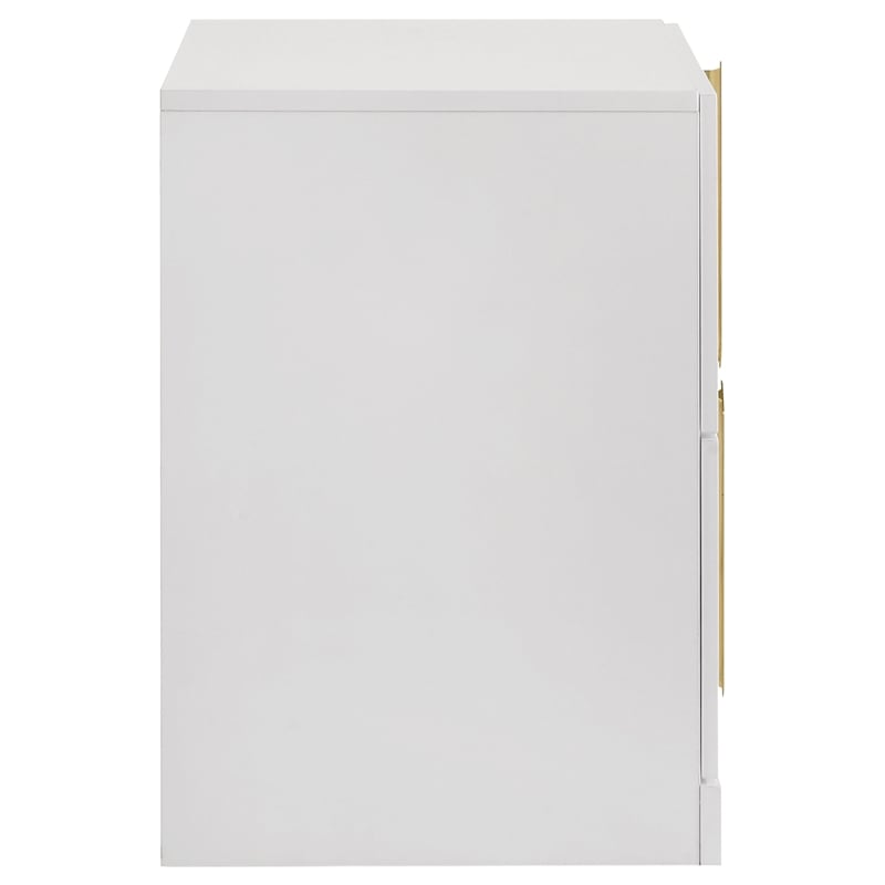 Coaster Ines 2-drawer Wood Nightstand Bedside Table in White High Gloss