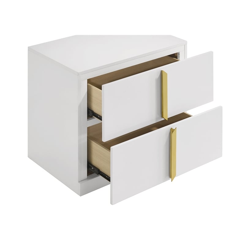 Coaster Ines 2-drawer Wood Nightstand Bedside Table in White High Gloss
