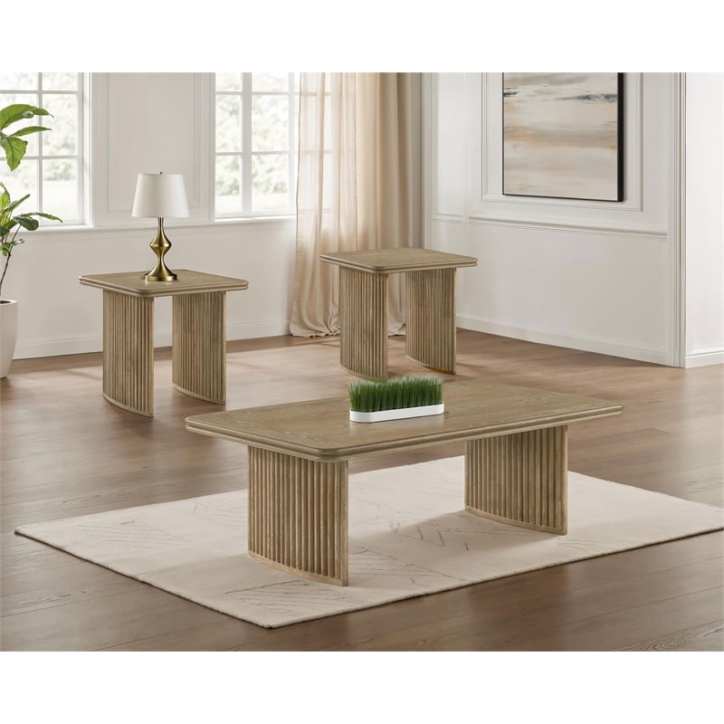 Coaster Adina 3-piece Wood Coffee Table Set in Distressed Light Brown