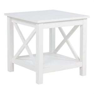 Coaster Skyview 20&quot Square Coastal Pine Wood Side End Table with Shelf in White